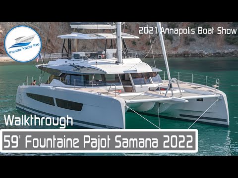 59' Fountaine Pajot Samana 2022 Sailing Catamaran Walkthrough at the 2021 Annapolis Boat Show