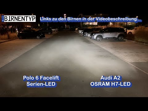 Vergleich: Nachrüst-H7-LED im Audi A2 vs. serien-LED eines Polo 6 (Facelift)