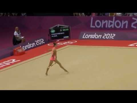 Rhythmic Gymnast Alina Maksymenko from Ukraine, in the finals of London 2012 Olympics (clubs).MP4