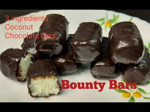 3 Ingredients coconut chocolate bars/ Bounty bars/ how to make Bounty bars/ Bounty bars recipe