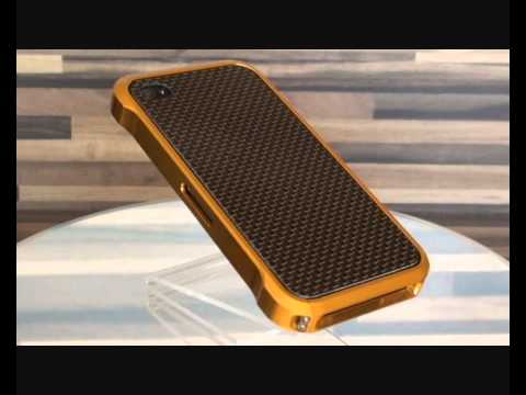 Aluminium Bumper Case Echt Carbon für IPHONE 4 Gold Look NR.3