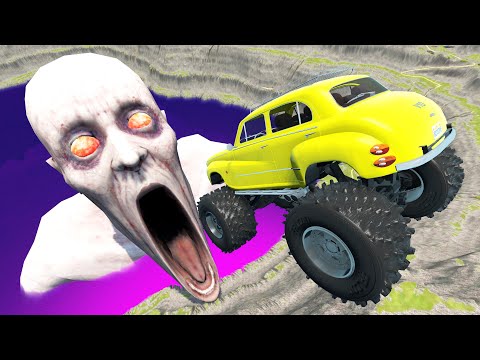 Jumping Cars into Giant Quarry The Shy Guy (SCP-096) -  BeamNG.Drive