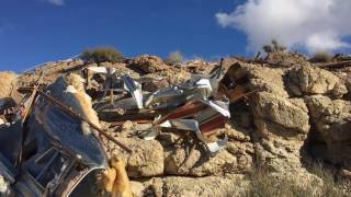 Wrecked camper trailer found in the desert