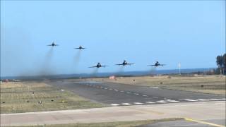 preview picture of video 'RAF 100 Sqn Bae Hawk formation take off at Leuchars, April 19 2013'