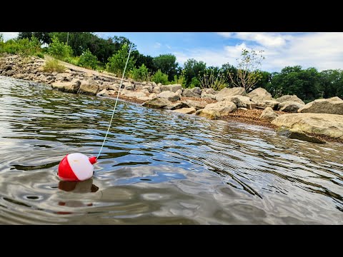 Bobber Fishing A ROCK BANK!!! (Simple fishing tips)