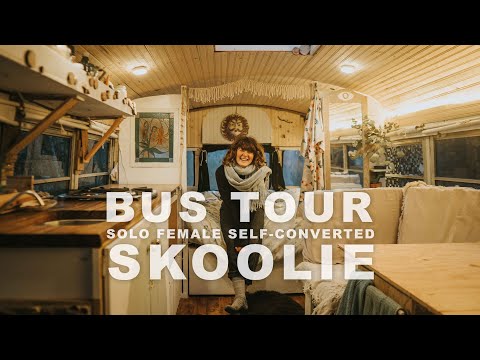 BUS TOUR | Solo Female Self-Converted Short Bus | Brilliant Interior Lay-Out