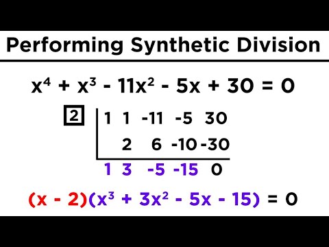Part of a video titled Solving Higher-Degree Polynomials by Synthetic Division and the ...