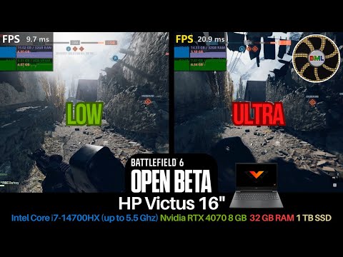 Battlefield 6 Open Beta | Low VS Ultra | RTX 4070 8GB, i7-14700HX, HP Victus 16"