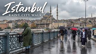 Rainy Istanbul 🇹🇷 | Spice Bazaar, Eminönü & Galata Bridge 4K Walk