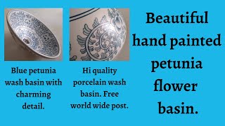 Small bathroom sink ideas Hand painted blue petunia flower wash basin.