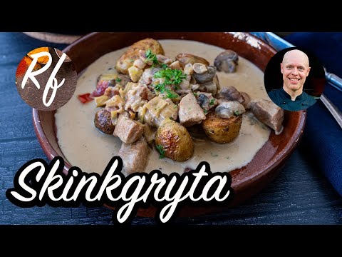 En festlig och smakrik skinkgryta med grädde, bacon, paprika, champinjoner och purjolök kryddad med vitlök, soja, örtagårdskrydda, curry, sweet chilisås och ingefära. >