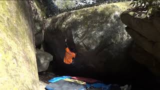 Video thumbnail of 赤橙, 四段 (8a+). 豊田 (Toyota)