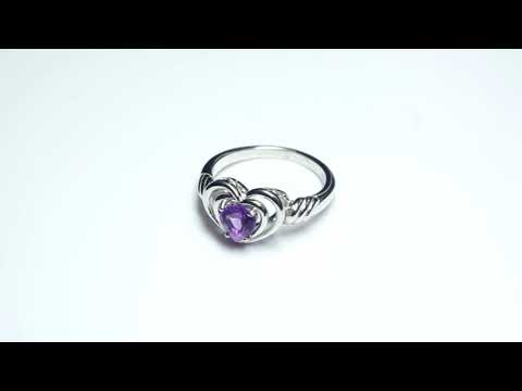 Серебряное кольцо с натуральным Аметистом "Сердце" 18р видео