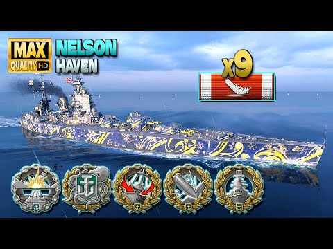 Battleship Nelson: 9 ships destroyed on map Haven - World of Warships