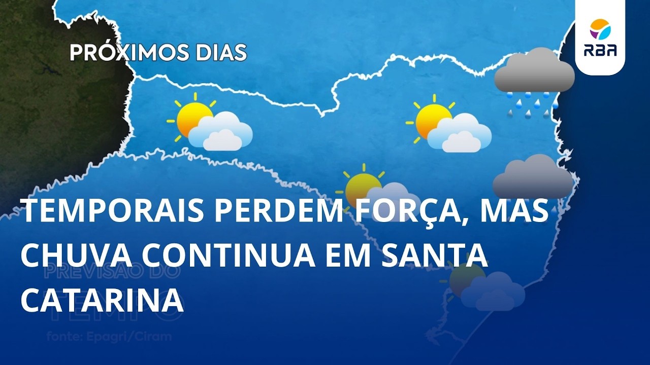 Temporais perdem força, mas chuva continua em Santa Catarina