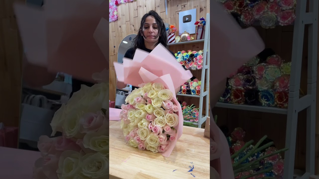 Wrapping 50 Roses 🌸🌹#bouquet #roses #fyp