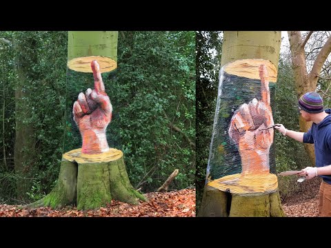 Easy 3D Hand in Tree Illusion Art
