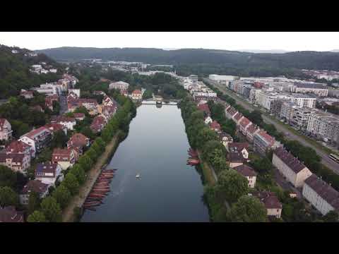 Neckar Tübingen # 2: Senkrechtstart mit der  DJI Mini2 4K. Drohnenflug, Stocherkahn, Staustufe ,etc.