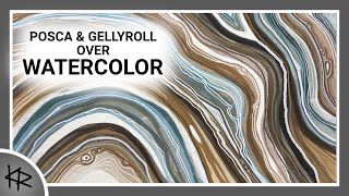 abstract WATERCOLOR, Posca & Gel Pens - relaxing painting process - 308