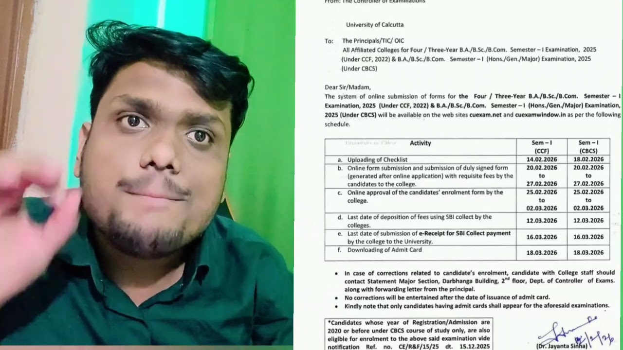 Sem-1 2026 Exam | Form Fillup Date | Ba/Bsc/Bcom | Calcutta University 