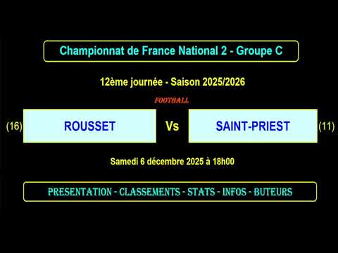 ROUSSET - SAINT-PRIEST: Matchday 12 National 2 Group C - Football season 2025/2026