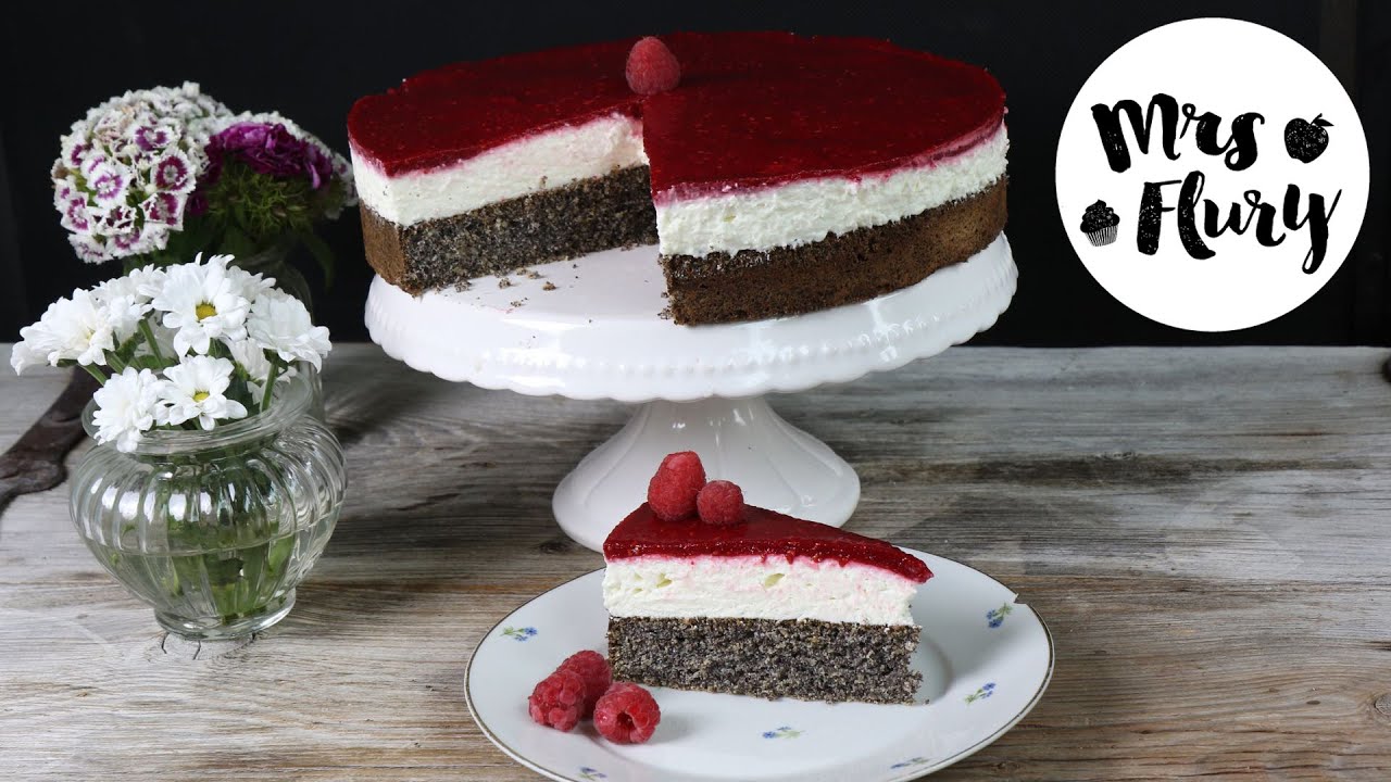 Topfen-Mohn-Torte mit Himbeeren | low carb