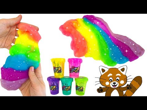 Slime på svenska - Gör slime i regnbågens färger - Rolig lek för barn med massor av slajm & lek