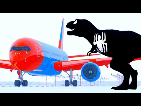 Airplane Of Spider-Man Crashes Into Venom Dinosaur And Makes Landing On The Snowy Airfield In GTA 5