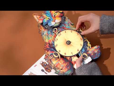 Cutywood Maine Coon DIY Wooden Clock, 3D Puzzle Craft Kit for Adults