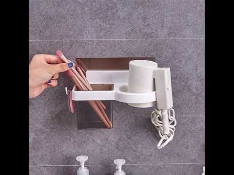 Plastic wall mounted soap dish with hair dry holder