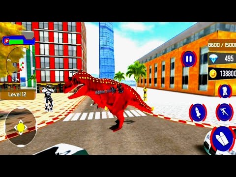 Optimus Prime Becomes a Red Dinosaur and Destroys All the Robots–Police Truck Robot Game Gameplay #7