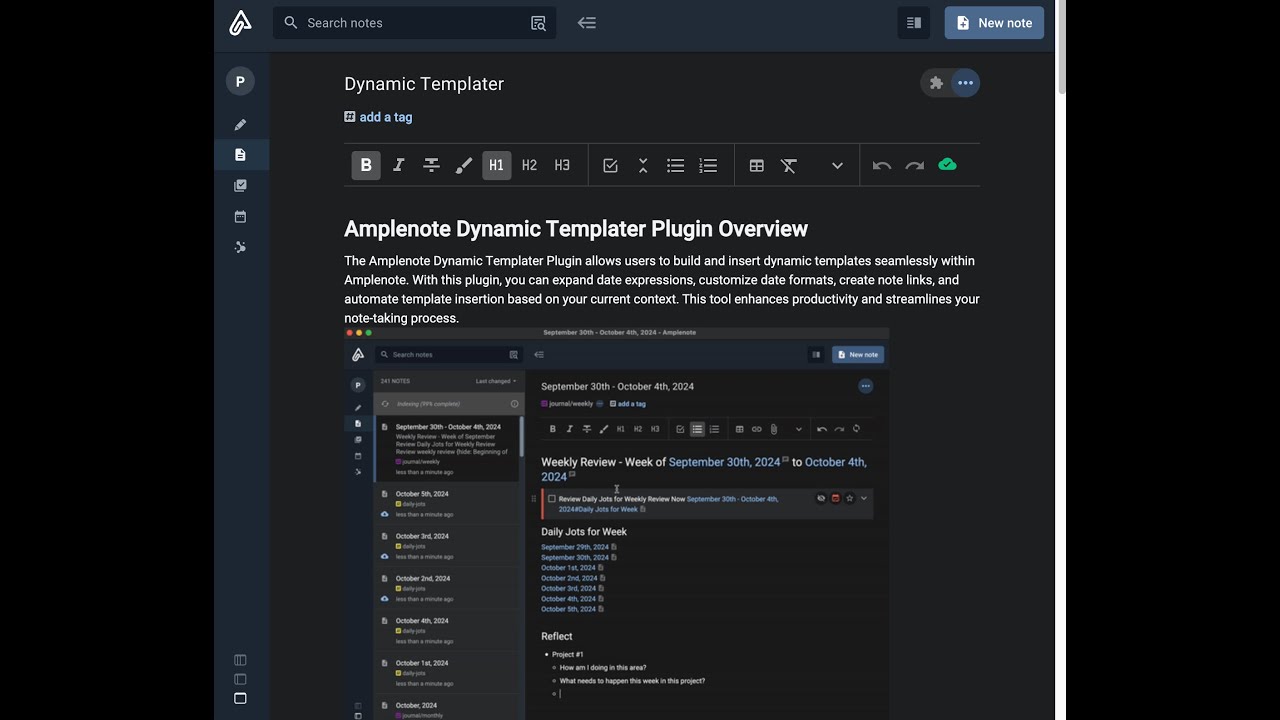 Amplenote Dynamic Templater Plugin Overview