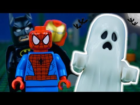 LEGO Batman STOP MOTION Halloween W/ Spider-Man, Batman, Iron Man & Ghost | By Lego Worlds Video