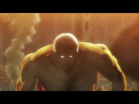 Reiner's first appearance as the Armored Titan (English Dub) Attack on Titan