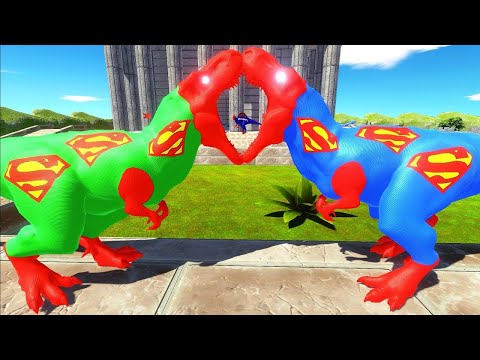 GREEN SUPERMAN T-REX vs SUPERMAN T-REX DEATH RUN - Animal Revolt Battle Simulator
