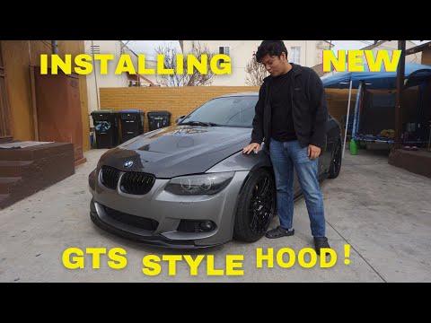 INSTALLING A INSANE GTS style CARBON FIBER HOOD on a BMW 335i !!