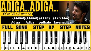 Adiga Adiga Song  Keyboard notes  piano notes  nin