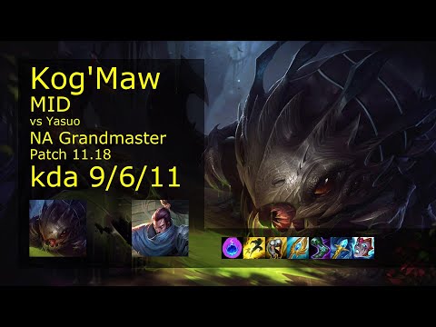 Kog'Maw Mid vs Yasuo - NA Grandmaster 9/6/11 Patch 11.18 Gameplay