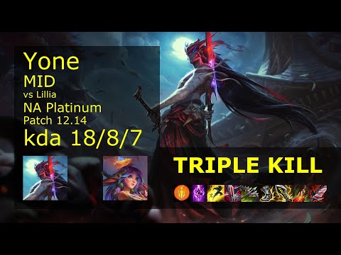 Yone vs Lillia Mid - NA 18/8/7 Patch 12.14 Gameplay