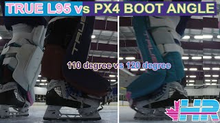 Testing True goalie pads Regular (110 degree) vs Open (120 degree) boot angle netcam GoPro