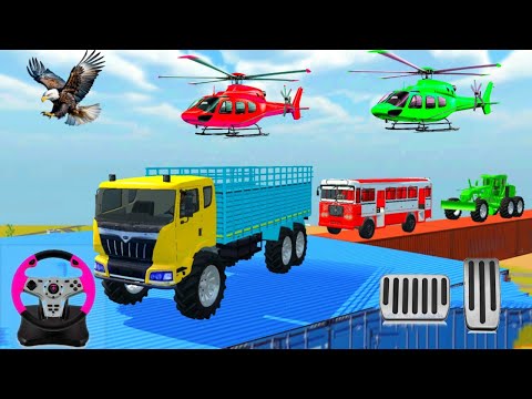 Drive Truck,Bus And Grader Machine In Mega Ramp In 3d game #truck #tractor #bike #gamingvideos