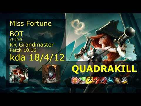 Miss Fortune ADC vs Jhin - KR Grandmaster 18/4/12 Patch 10.16 Gameplay // [롤] 미스 포츈 vs 진
