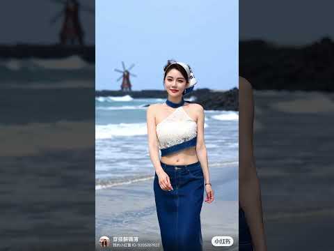 White-Blue Lace Top Shines at Jeju’s Beach! 🌊 #OOTD