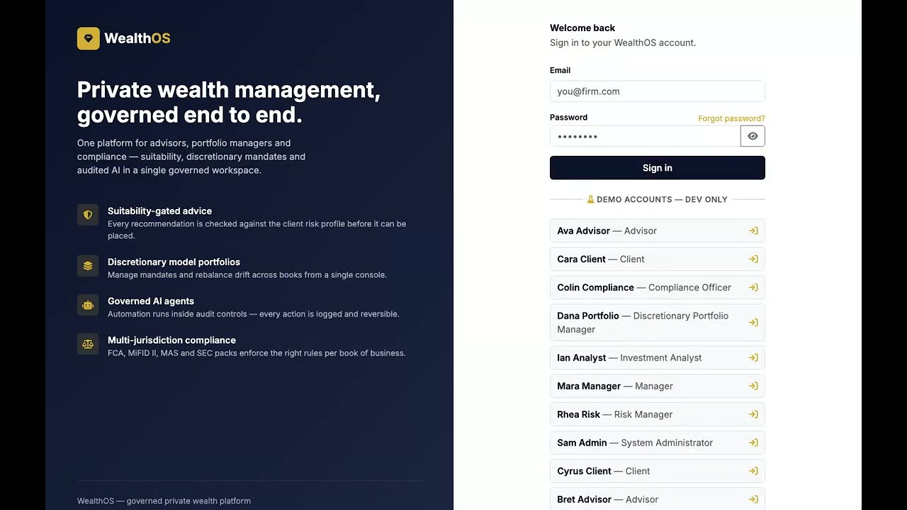 WealthOS platform walkthrough demo thumbnail