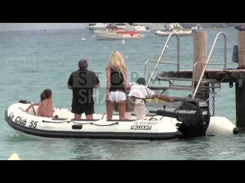 Victoria Silvstedt and her husband at Club 55 in Saint Tropez, France