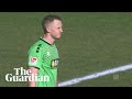 Ingolstadt score while Duisburg keeper takes a drink during game