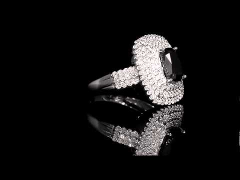 2 1/2 CTW Cushion Cut Black and White Diamond Cocktail Ring in 14k White Gold