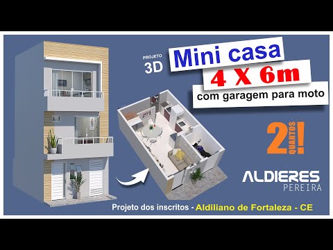 MINI CASA 4 X 6 M - COM 2 QUARTOS E GARAGEM PARA MOTO - AP28