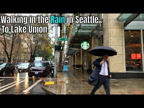 Walking in the Rain to Lake Union in Downtown Seattle 4K Binaural Audio