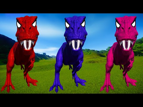 Rexy Color Pack vs Indoraptor, I-Rex, Spinosaurus Jurassic World Evolution Dinosaurs Fighting